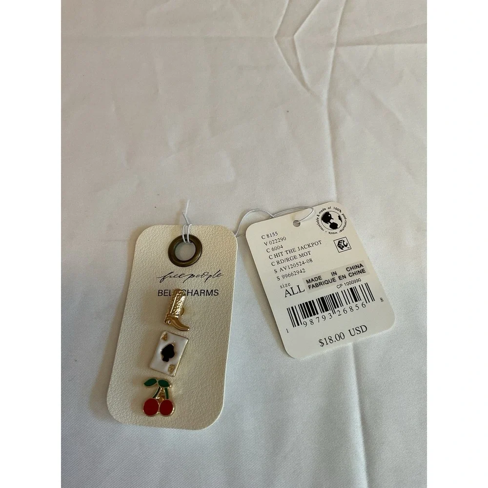 Free People Belt Charms Western Cowboy Boots Cherries Ace New